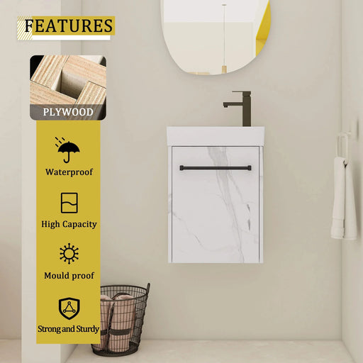 16'' Floating Wall-Mounted Bathroom Vanity with Ceramic Sink & Soft-Close Cabinet Door, For Small Bathroom Default -DTYStore