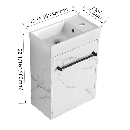 16'' Floating Wall-Mounted Bathroom Vanity with Ceramic Sink & Soft-Close Cabinet Door, For Small Bathroom Default -DTYStore