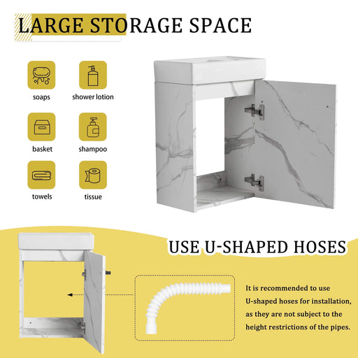 16'' Floating Wall-Mounted Bathroom Vanity with Ceramic Sink & Soft-Close Cabinet Door, For Small Bathroom Default -DTYStore