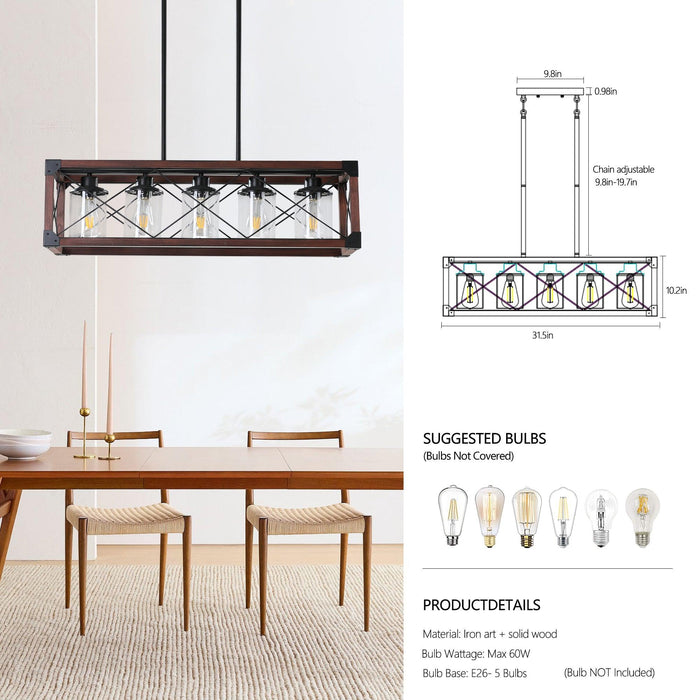 5-Light Retro Farmhouse Chandelier For Kitchen, Living room, Dining room Red and Black(No Bulbs) NEW SKU:W1340P206646 - DTYStore