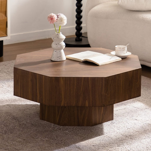 30.51 inch Coffee table Wooden Octagonal-Shaped for Living Room Walnut Suitable for Bedroom, Living Room, Office