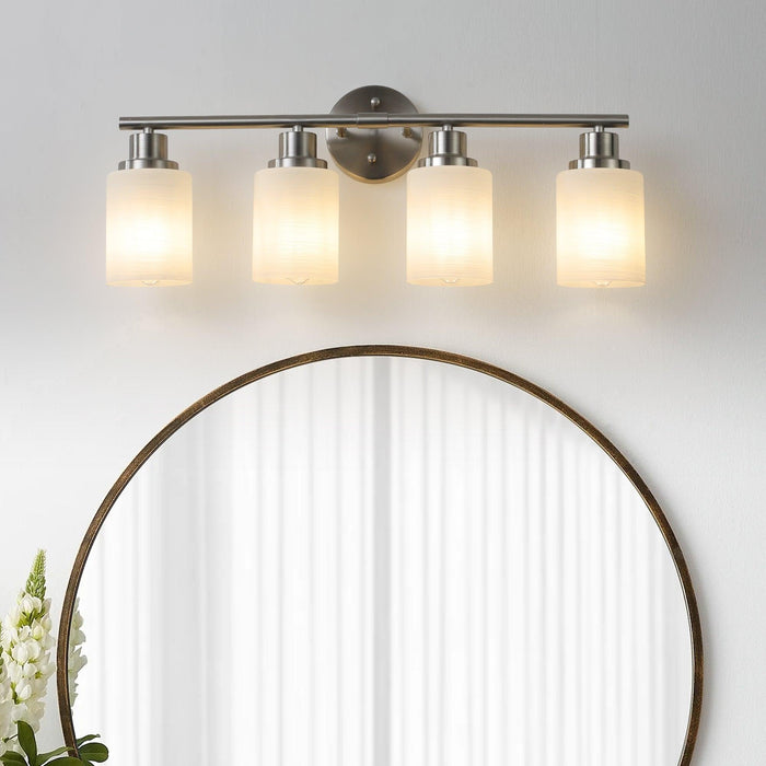 Modern 4-Light Vanity Wall Sconce, Brushed Nickel Finish with Frosted Glass Shades for Bathroom or Hallway Lighting (No Bulbs) - DTYStore