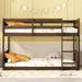 Twin over Twin Floor Bunk Bed with Panelled Headboard and Footboard, Solid Rubber Wood Foundation with Safety Guardrails, Built-in ladder,Antique Oak - DTYStore