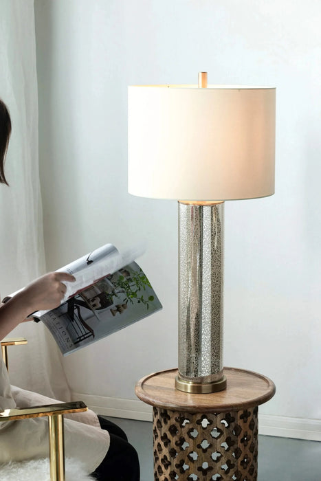 16x16x35' Gold Mirrored Glass Table Lamp with White Fabric Shade Default -DTYStore