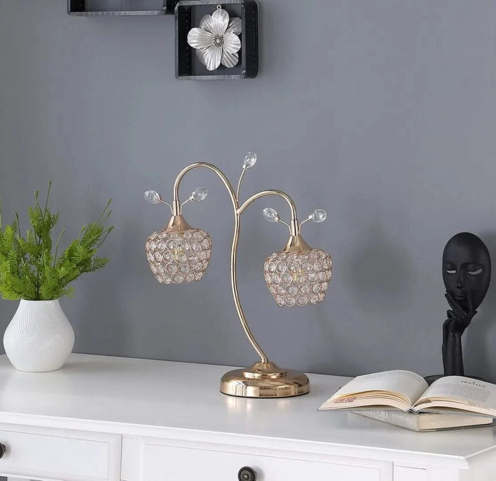 17.25' Rose Gold 2-Floral Bell Glam Metal Table Lamp Default -DTYStore