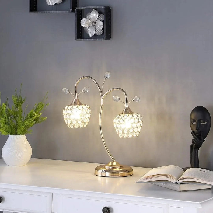 17.25' Rose Gold 2-Floral Bell Glam Metal Table Lamp Default -DTYStore