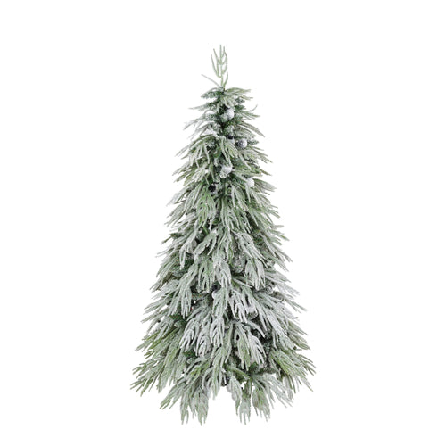 5FT Pre-Lit Spruce Snow Flocked Christmas Tree with LED Lights, Artificial Hinged Xmas Tree in White+Green, Made of PE and PVC, 59 Inches Tall - Image 7