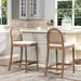 Panama 26.5' Curved Back Cane Rattan Counter Stool, Set of 2, Ivory White Boucle - DTYStore