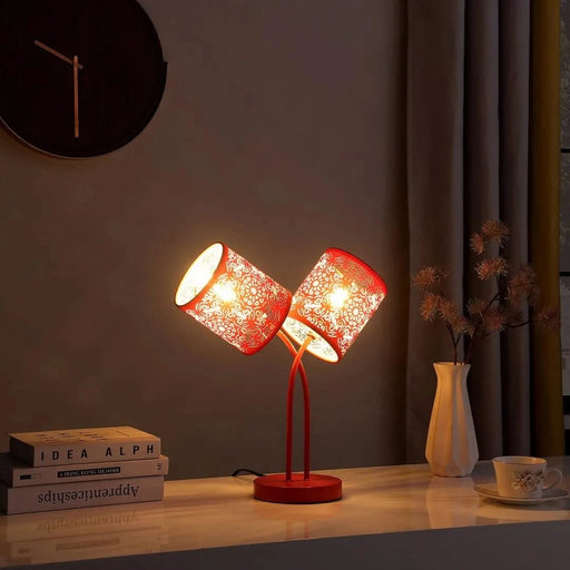 17' In Bohemian Paisley 2-Light Cylinder Red Table Lamp Default -DTYStore