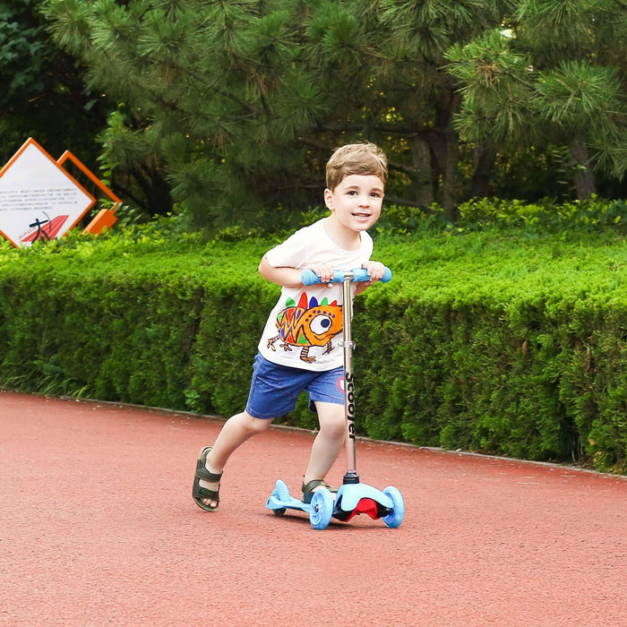 Kids Scooter - 4 Adjustable Height, Extra-Wide Deck with Brake & 3 PU Flashing Wheels, Over 3 Years Old,Blue
