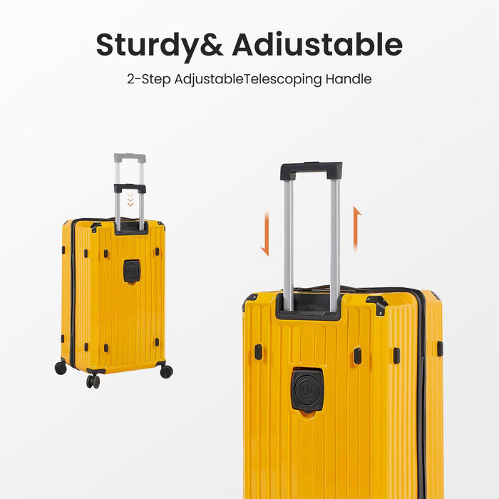 Luggage Set 4 pcs (20"/24"/29"/Travel Bag), PC+ABS Durable Lightweight Luggage with Collapsible Cup Holder, 360Â° Silent Spinner Wheels, TSA Lock, Yellow - DTYStore