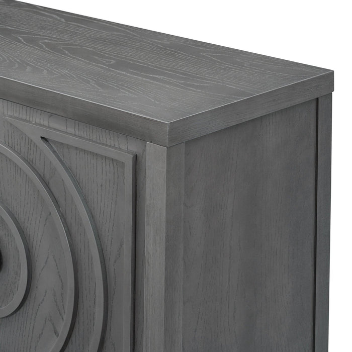 Retro Sideboard Door with Circular Groove Design and Round Metal Door Handle for Entrance, Dining Room, Living Room