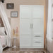 High wardrobe and kitchen cabinet with 2 doors, 2 drawers and 5 storage spaces,white - DTYStore