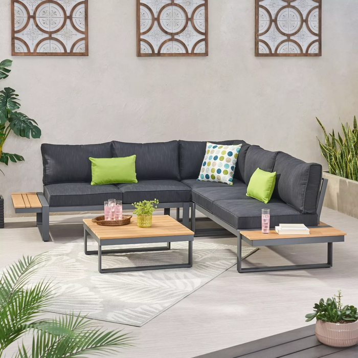 Sterling V sahpe Outdoor Aluminum V-Shaped 5 Seater Sofa Set with Cushions - DTYStore