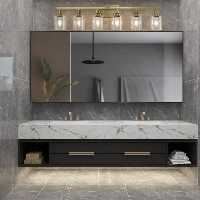 Golden 6-Light Vanity Light with Clear Glass Shades, Modern Iron Metal Bathroom Wall Fixture for Mirror, Ideal for Bathroom and Dressing Table (No Bulbs) - DTYStore