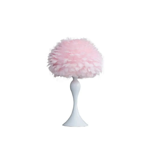 18.25'In Soft Pink Feather Aquina Crisp White Contour Glam Table Lamp Default -DTYStore