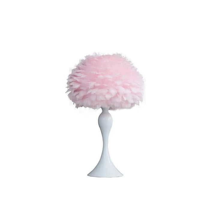 18.25'In Soft Pink Feather Aquina Crisp White Contour Glam Table Lamp Default -DTYStore