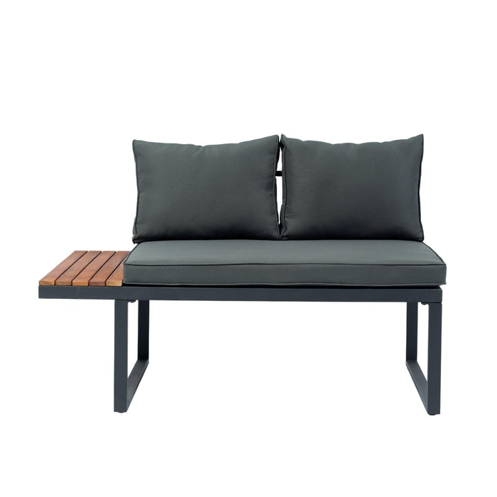 4 Piece L-Shaped Patio Wicker Outdoor 5-Seater Sectional Sofa Seating Group Conversation Sets with Side Table & Dark Grey Cushions - DTYStore