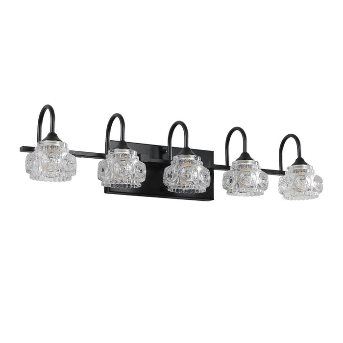 Retro 5-Light Bathroom Vanity Light Fixture - Black Finish with Crystal Glass Shades, Wall Mounted Lighting for Bathroom, Powder Room, and Vanity Mirror (No Bulbs) - DTYStore