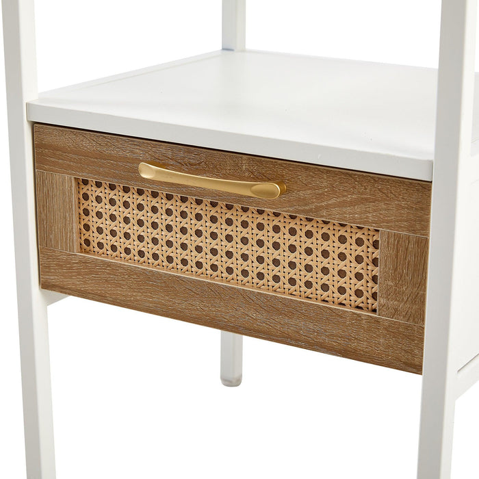 15.75" Rattan End table with drawer, Modern nightstand, metal legs,side table for living room, bedroom,white(1 pc) - DTYStore