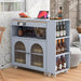 Rolling Kitchen Island With Extended Table, Kitchen Island on Wheels with LED Lights,Power Outlets and 2 Fluted Glass Doors, Kitchen Island with a Storage Compartment and Side 3 Open Shelves, Grey - DTYStore