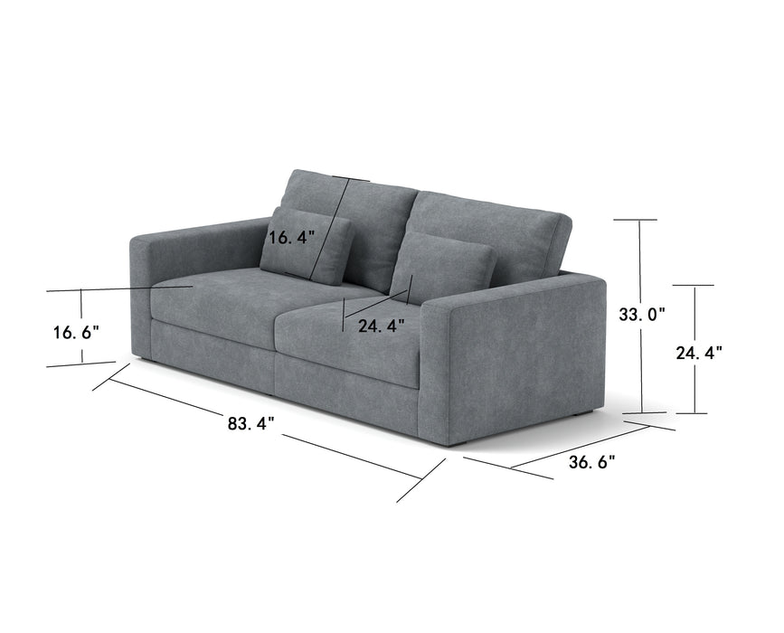 83" Modern Sofa Couches for Living Room, 3 Seater Sofa with Detachable Cover & double cushioning, Haze