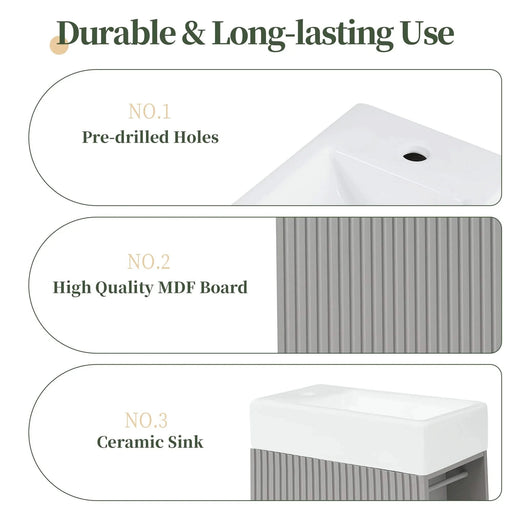 18.6' Bathroom Vanity with Sink, Bathroom Vanity Cabinet with Two-tier Shelf, Left or Right Orientation, Grey (Old Sku:WF308491AAE) Default -DTYStore