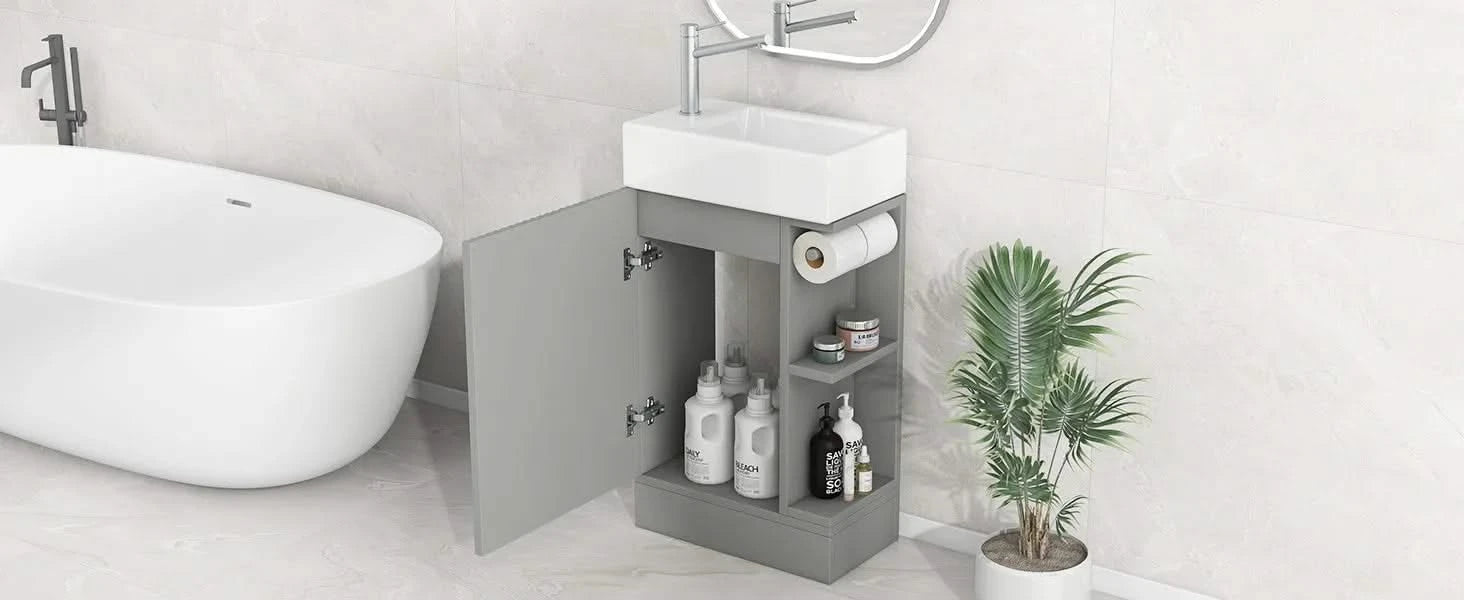 18.6' Bathroom Vanity with Sink, Bathroom Vanity Cabinet with Two-tier Shelf, Left or Right Orientation, Grey (Old Sku:WF308491AAE) Default -DTYStore