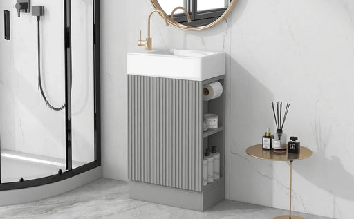 18.6' Bathroom Vanity with Sink, Bathroom Vanity Cabinet with Two-tier Shelf, Left or Right Orientation, Grey (Old Sku:WF308491AAE) Default -DTYStore