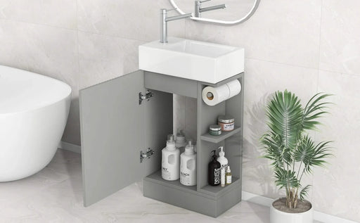 18.6' Bathroom Vanity with Sink, Bathroom Vanity Cabinet with Two-tier Shelf, Left or Right Orientation, Grey (Old Sku:WF308491AAE) Default -DTYStore
