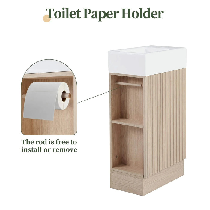 18.6' Bathroom Vanity with Sink, Bathroom Vanity Cabinet with Two-tier Shelf, Left or Right Orientation, Natural (Old Sku:WF308491AAN) Default -DTYStore