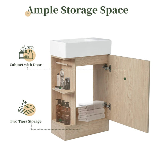 18.6' Bathroom Vanity with Sink, Bathroom Vanity Cabinet with Two-tier Shelf, Left or Right Orientation, Natural (Old Sku:WF308491AAN) Default -DTYStore