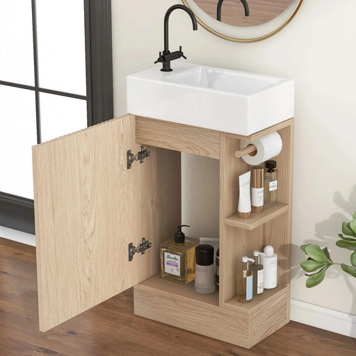 18.6' Bathroom Vanity with Sink, Bathroom Vanity Cabinet with Two-tier Shelf, Left or Right Orientation, Natural (Old Sku:WF308491AAN) Default -DTYStore
