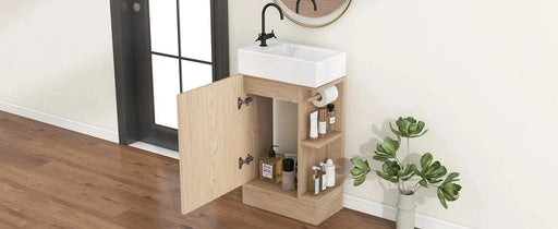 18.6' Bathroom Vanity with Sink, Bathroom Vanity Cabinet with Two-tier Shelf, Left or Right Orientation, Natural (Old Sku:WF308491AAN) Default -DTYStore