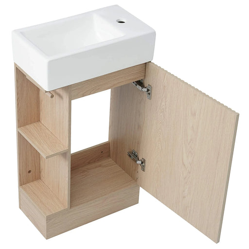 18.6' Bathroom Vanity with Sink, Bathroom Vanity Cabinet with Two-tier Shelf, Left or Right Orientation, Natural (Old Sku:WF308491AAN) Default -DTYStore