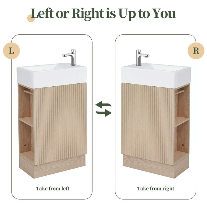 18.6' Bathroom Vanity with Sink, Bathroom Vanity Cabinet with Two-tier Shelf, Left or Right Orientation, Natural (Old Sku:WF308491AAN) Default -DTYStore