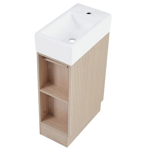 18.6' Bathroom Vanity with Sink, Bathroom Vanity Cabinet with Two-tier Shelf, Left or Right Orientation, Natural (Old Sku:WF308491AAN) Default -DTYStore