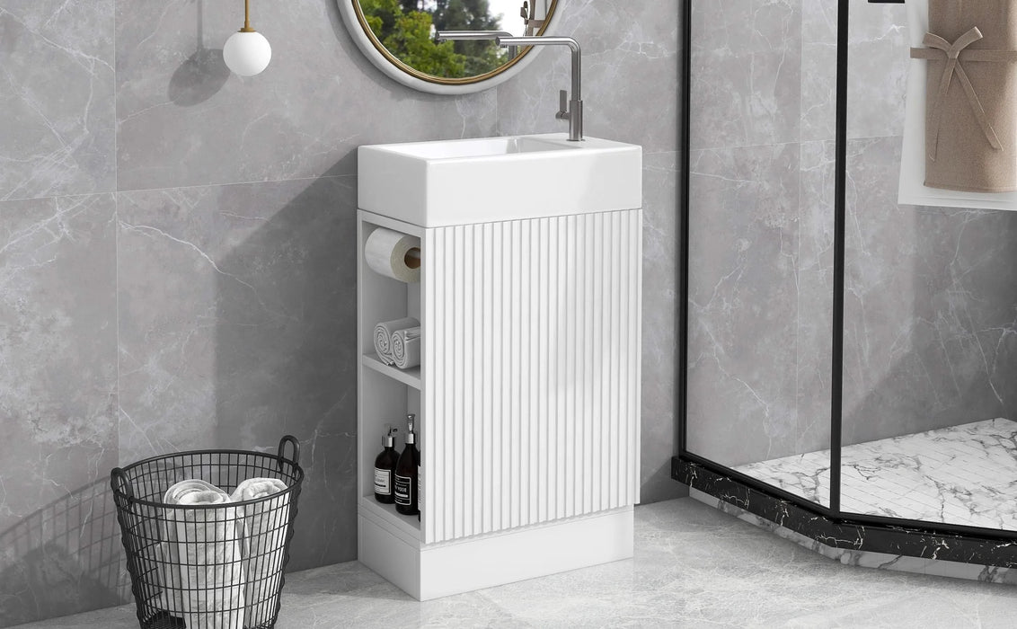 18.6' Bathroom Vanity with Sink, Bathroom Vanity Cabinet with Two-tier Shelf, Left or Right Orientation, White (Old Sku:WF308491AAK) Default -DTYStore