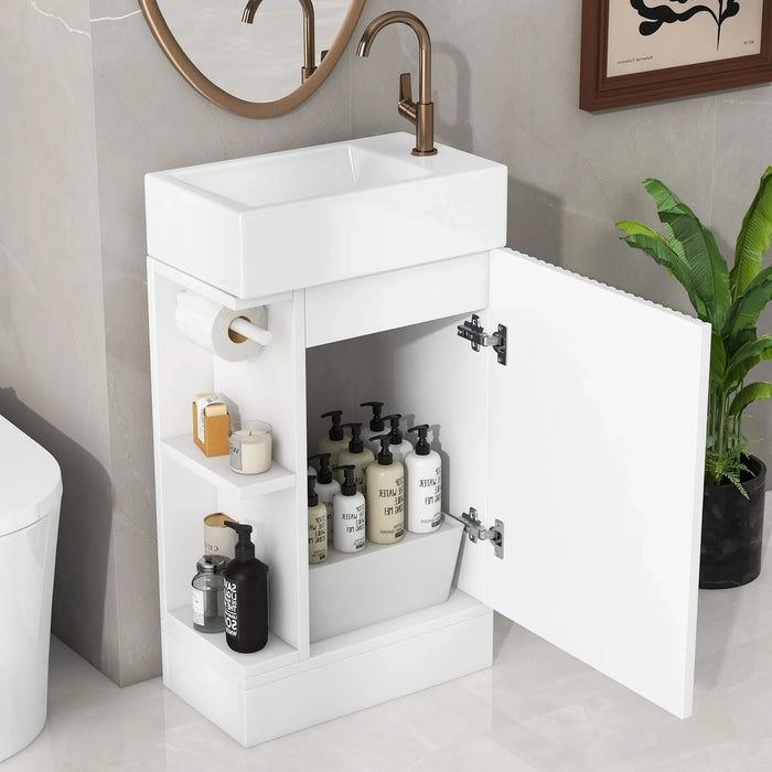 18.6' Bathroom Vanity with Sink, Bathroom Vanity Cabinet with Two-tier Shelf, Left or Right Orientation, White (Old Sku:WF308491AAK) Default -DTYStore