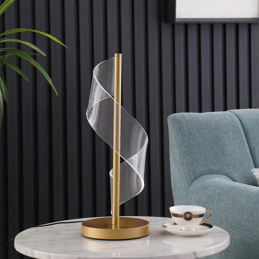 18.75' In Dinamo Modern 'S' Wave Swirl Acrylic Led Brushed Gold Table Lamp Default -DTYStore