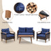 GO 4-Piece Garden Furniture, Patio Seating Set, PE Rattan Outdoor Sofa Set, Wood Table and Legs, Brown and Blue - DTYStore