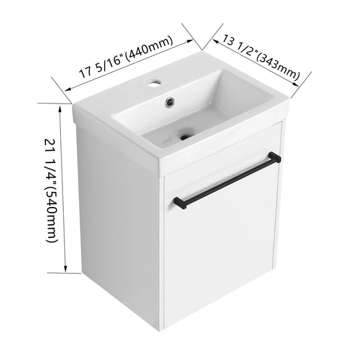 18'' Floating Wall-Mounted Bathroom Vanity with Ceramic Sink & Soft-Close Cabinet Door, For Small Bathroom Default -DTYStore