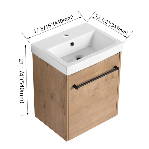 18'' Floating Wall-Mounted Bathroom Vanity with Ceramic Sink & Soft-Close Cabinet Door, For Small Bathroom Default -DTYStore