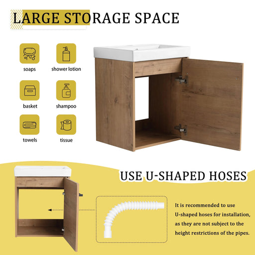 18'' Floating Wall-Mounted Bathroom Vanity with Ceramic Sink & Soft-Close Cabinet Door, For Small Bathroom Default -DTYStore