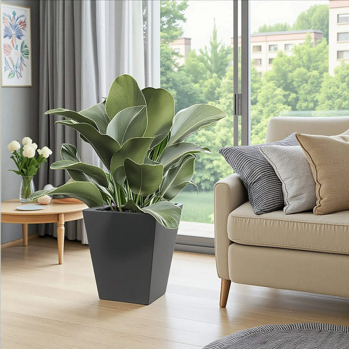 18' H Tall Metal Tapered Planter – Large Outdoor & Indoor Garden Plant Pot with Drainage Hole and Rubber Plug, Stylish Burnished Black Finish for Home and Patio Default -DTYStore