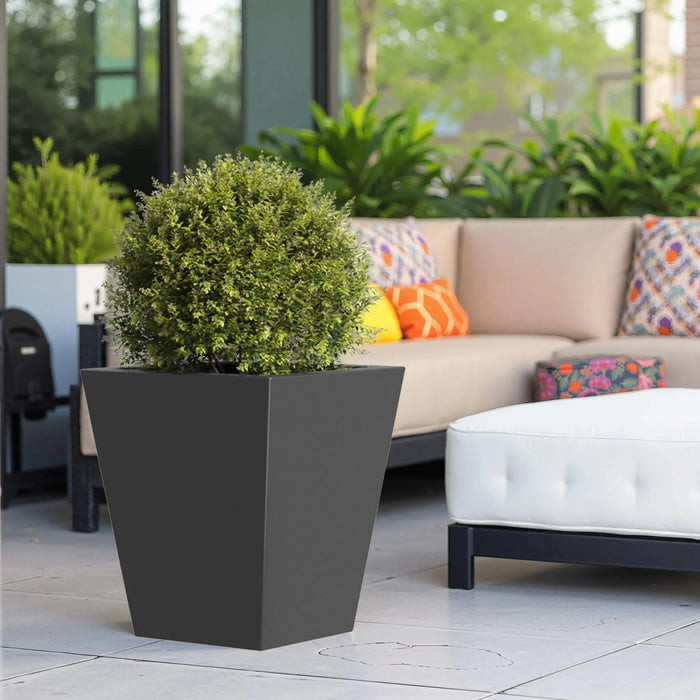 18' H Tall Metal Tapered Planter – Large Outdoor & Indoor Garden Plant Pot with Drainage Hole and Rubber Plug, Stylish Burnished Black Finish for Home and Patio Default -DTYStore