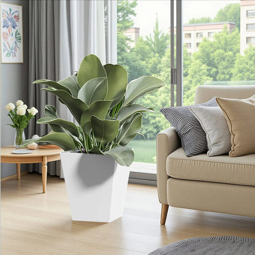 18' H Tall Metal Tapered Planter – Large Outdoor & Indoor Garden Plant Pot with Drainage Hole and Rubber Plug, Stylish Burnished White Finish for Home and Patio Default -DTYStore