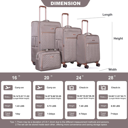 Softshell Terylene Luggage Set with Spinner Wheels - 4-Piece (16/20/24/28) Khaki - Image 3