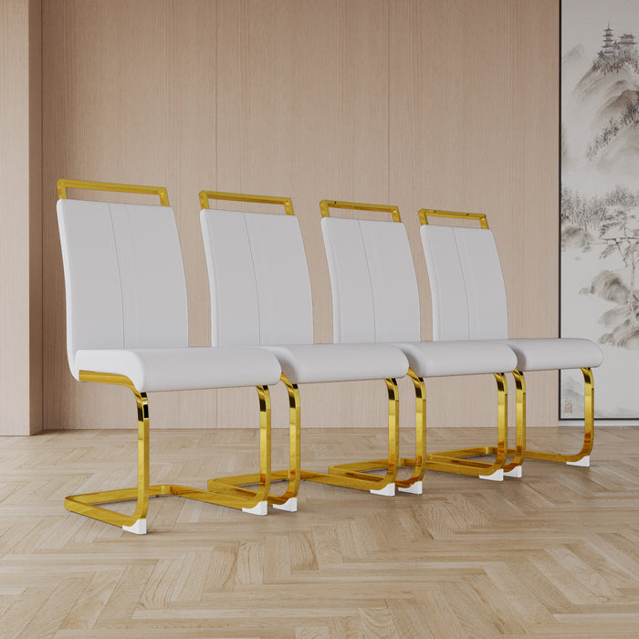 Modern Dining Chairs,PU Faux Leather High Back Upholstered Side Chair with C-shaped Tube. Plating Golden Metal Legs for Dining Room Kitchen Vanity Patio Club Guest Office Chair (Set of 4) (White+PU) - DTYStore