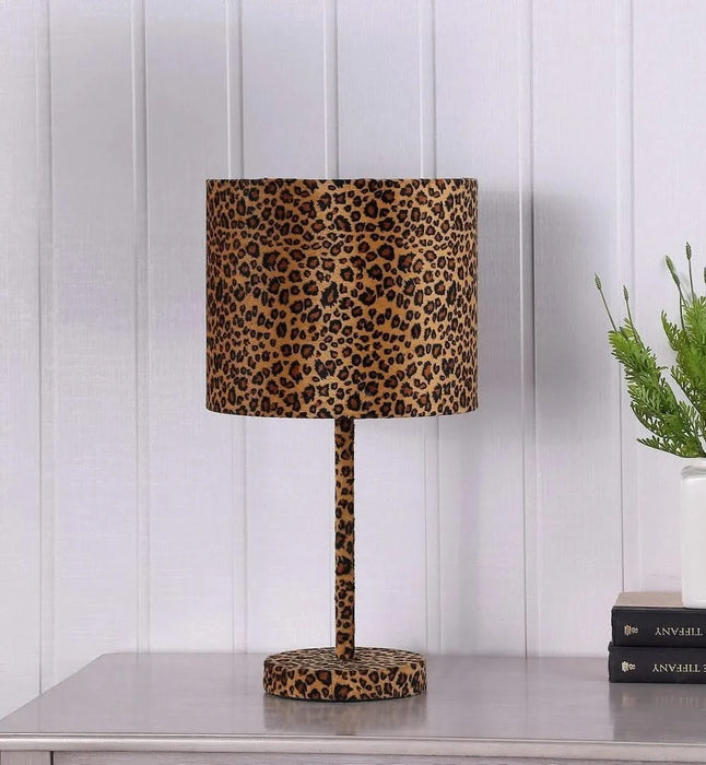 19.25' Faux Suede Leopard Print Metal Table Lamp Default -DTYStore
